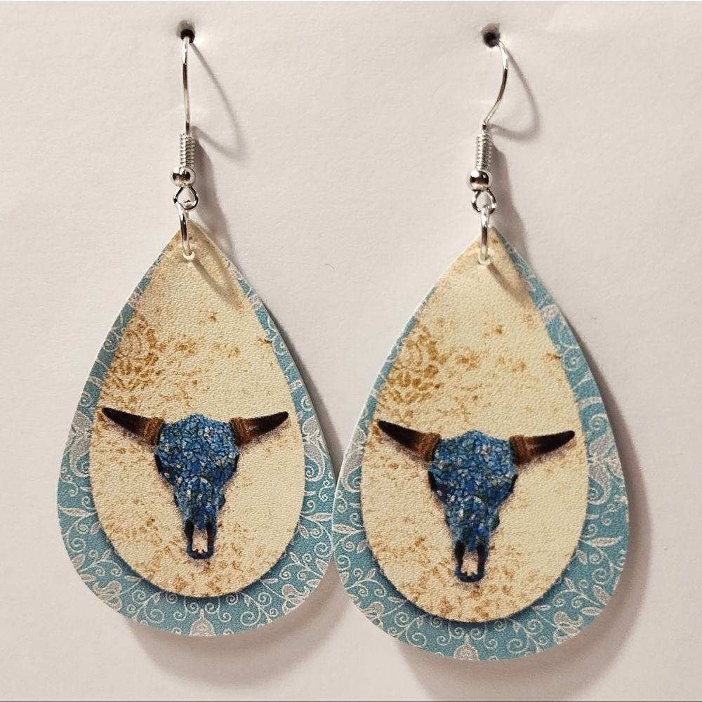 earrings Western teardrop faux leather new d73